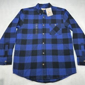 Field & Stream Shirt Mens Medium Blue Buffalo Plaid Flannel Button Up Casual